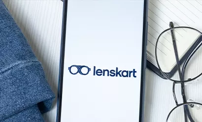Logo lenskart sur un écran de téléphone, icône de l'entreprise.
