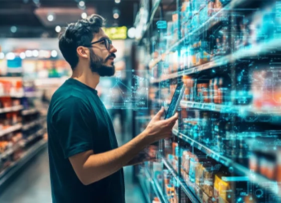 La transformation numérique dans le commerce de détail, avec des rayons intelligents, des caisses automatisées et des expériences client personnalisées.
