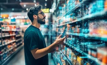 La transformation numérique dans le commerce de détail, avec des rayons intelligents, des caisses automatisées et des expériences client personnalisées. 